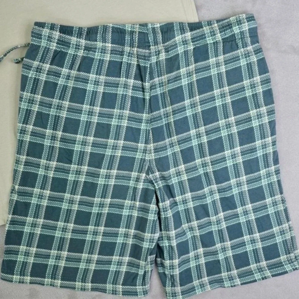 Sonoma Mens Lounge Pajama Set Tan T-Shirt L Green Plaid Shorts‎ M Loungewear